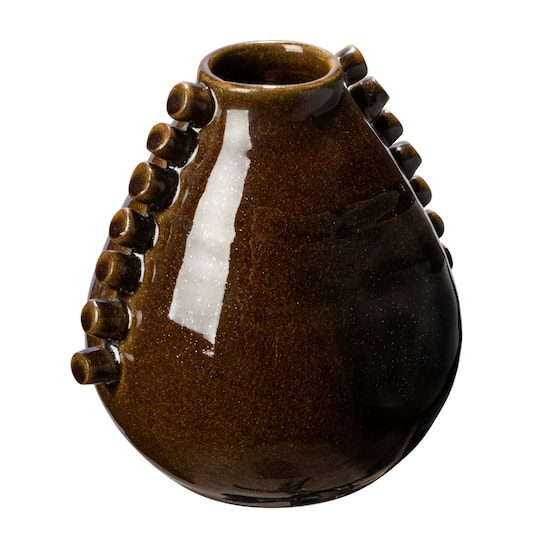 7&#x22; Brown Terra Cotta Vase with Hobnails